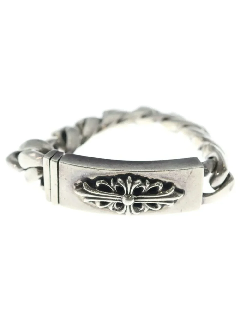 Chrome Hearts ID Floral Crs Cross ID Classic Link Bracelet Silver